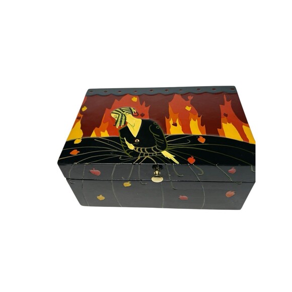 Vintage Erte Memories Art Deco Lacquered Jewelry Keepsake Box Velvet Lined 9X6X4